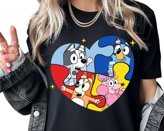 Autism / Blue Dog & Friends (Heart Puzzle) - DTF Transfer