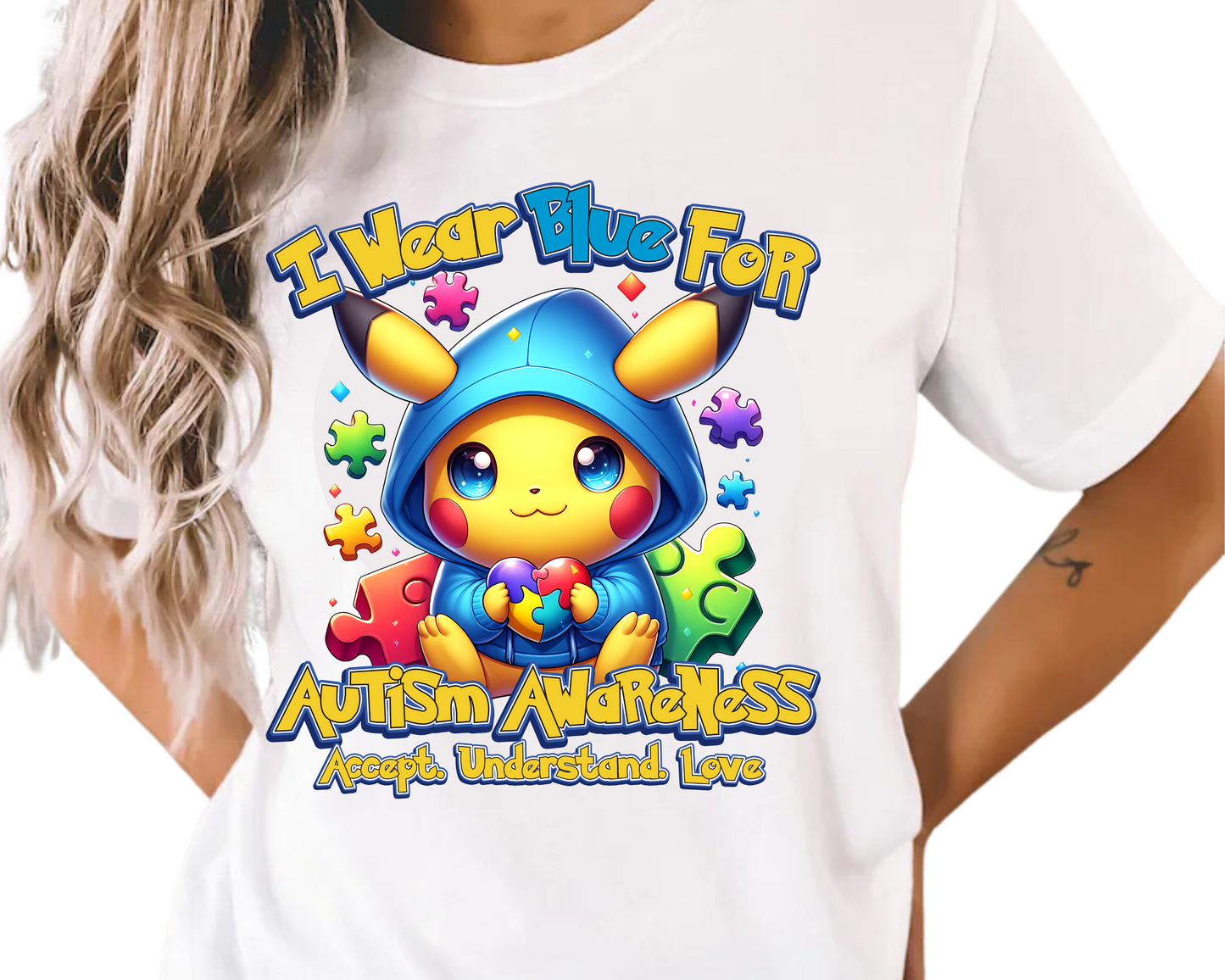 Autism / Yellow Cartoon (I Wear Blue for Autism Awareness) - DTF Transfer