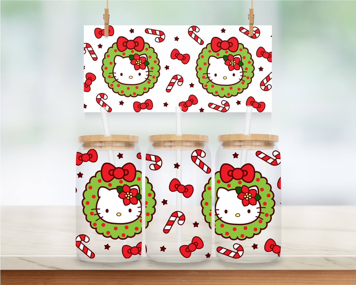 Christmas White Kat Collage - 16 oz. UV DTF Cup Wrap