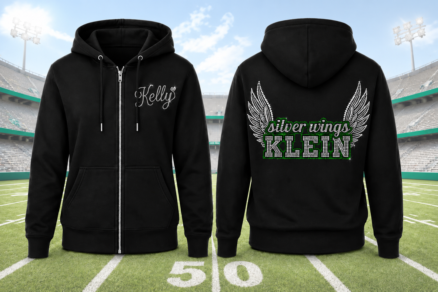 Rhinestone Full Zip Hooded sweatshirt / Persoanlized