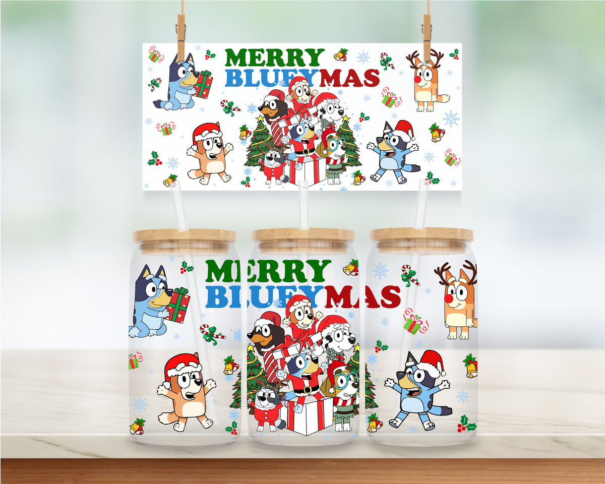 Merry "Blue Dog" Mas - 16 oz. UV DTF Cup Wrap