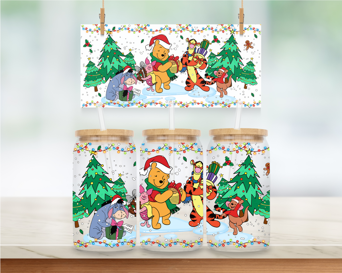 Yellow Bear & Friends Christmas - 16 oz. UV DTF Cup Wrap