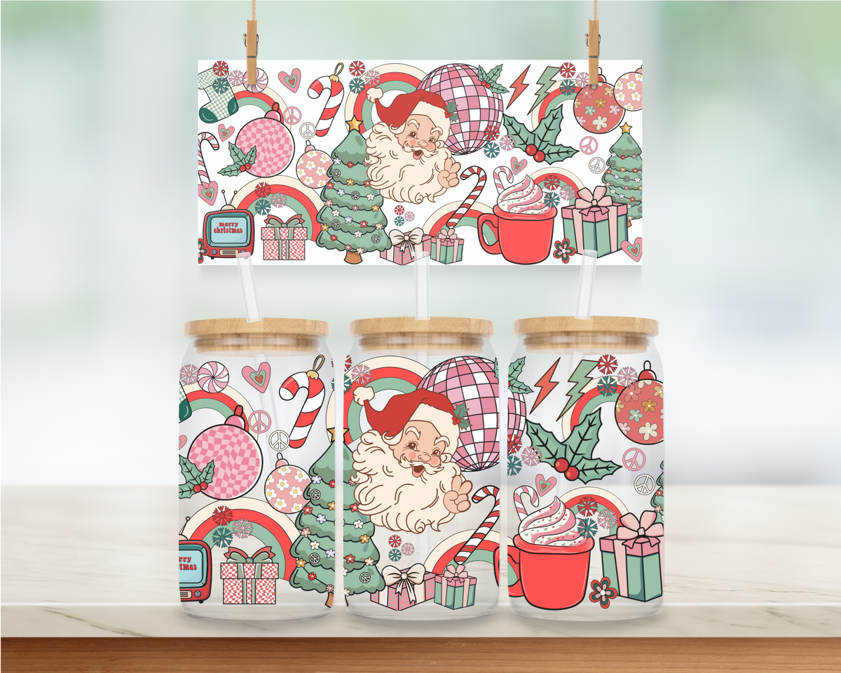 Retro Santa Collage - 16 oz. UV DTF Cup Wrap