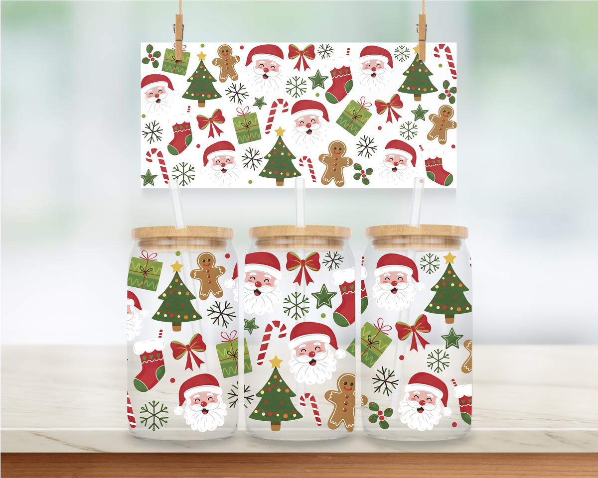 Santa, Gingerbread, Candy Cane Collage - 16 oz. UV DTF Cup Wrap