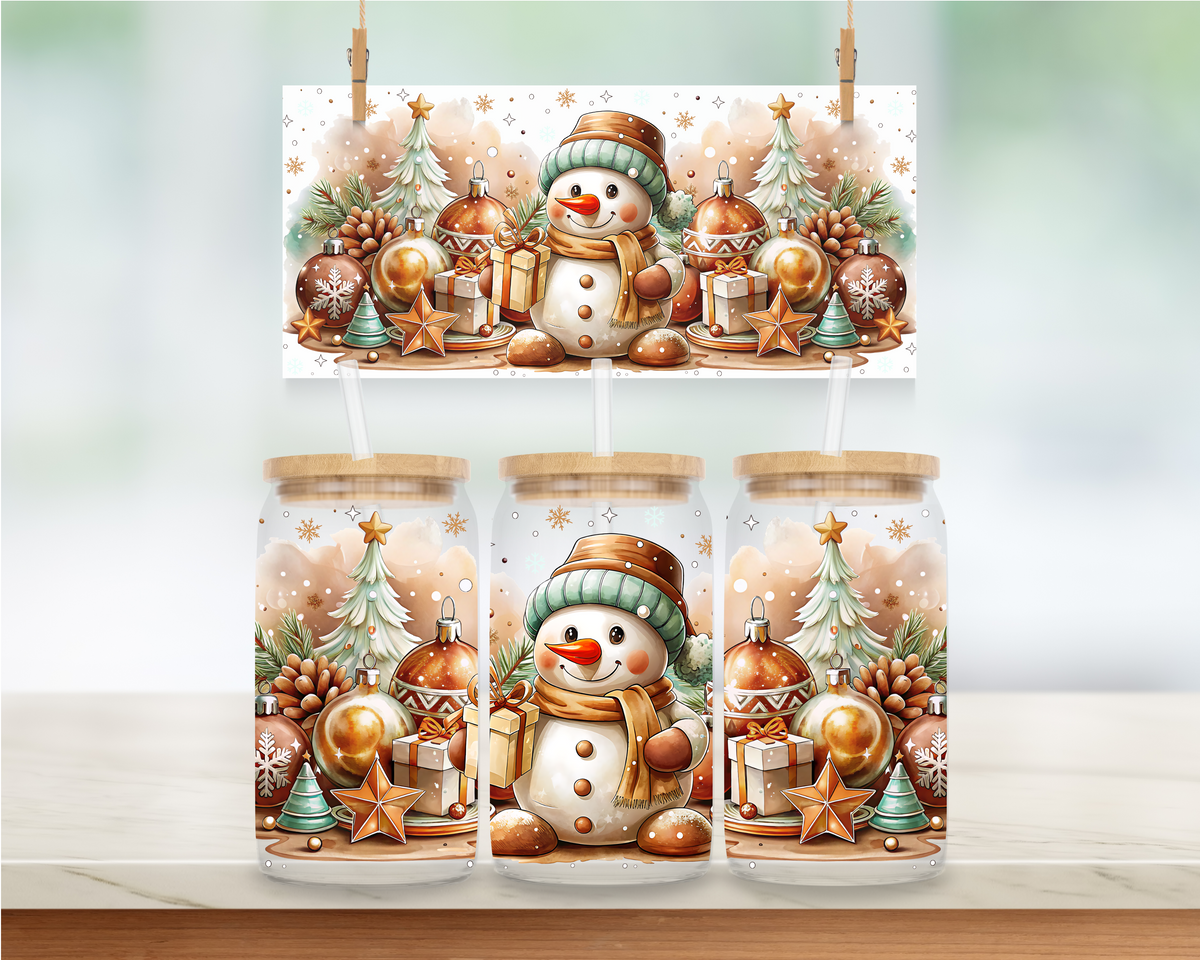 Golden Snowman Collage - 16 oz. UV DTF Cup Wrap