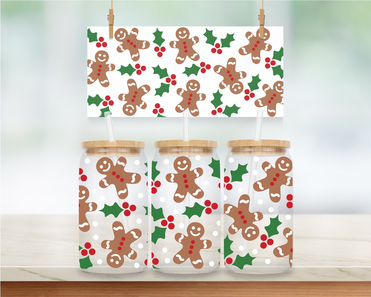 Gingerbread & Mistletoe Collage - 16 oz. UV DTF Cup Wrap