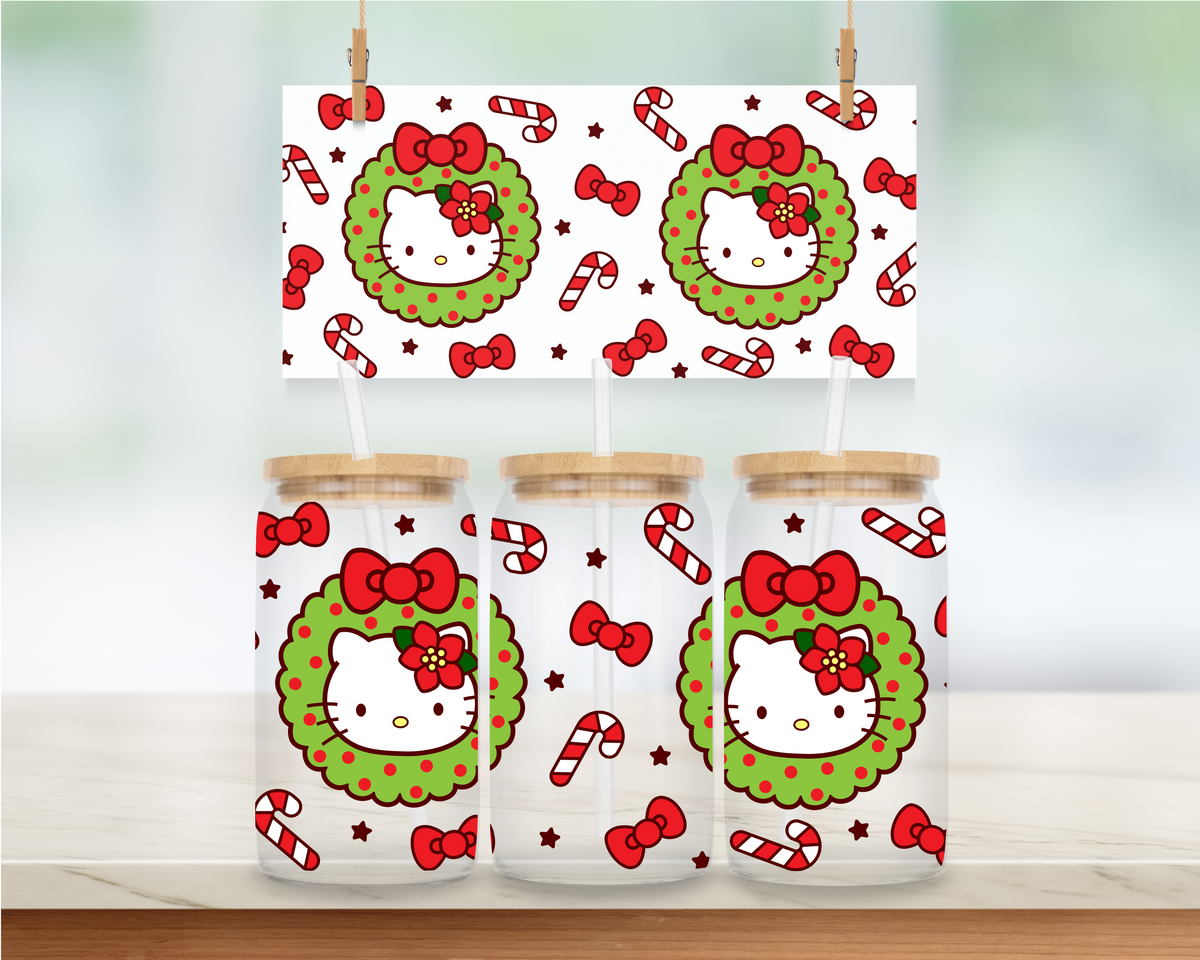 Christmas White Kat Collage - 16 oz. UV DTF Cup Wrap