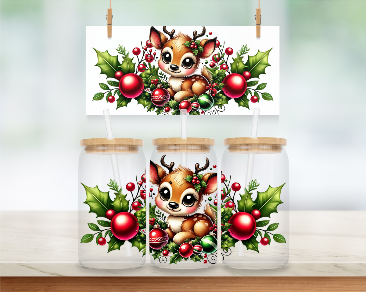 Reindeer in Mistletoe - 16 oz. UV DTF Cup Wrap