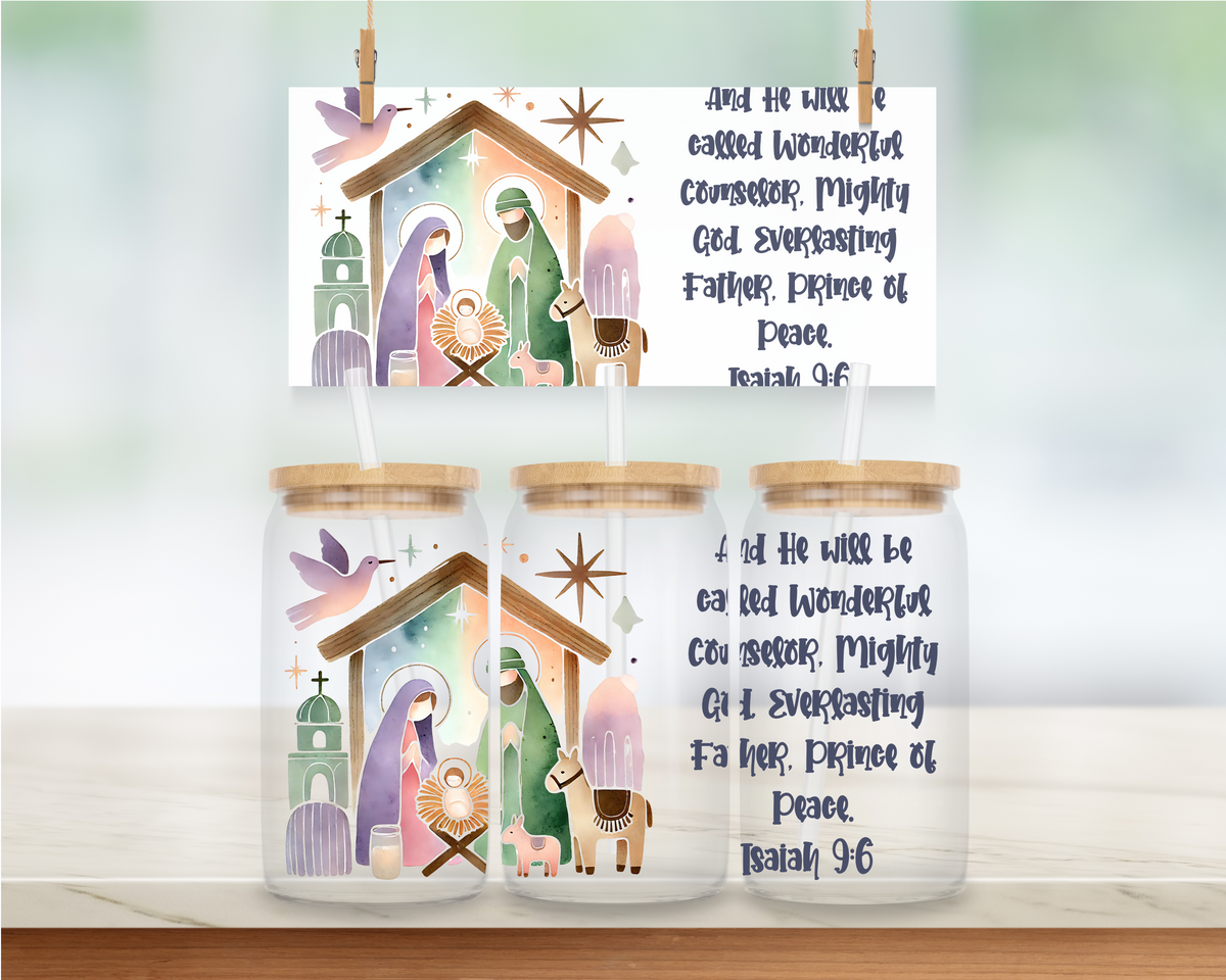 Prince of Peace, Mighty God, Wonderful Counselor - 16 oz. UV DTF Cup Wrap