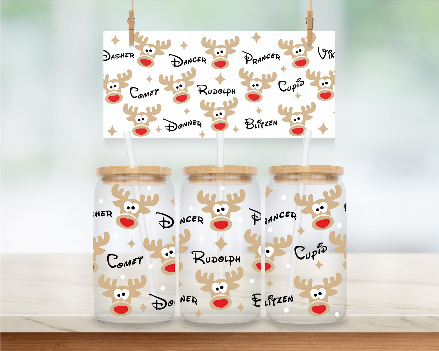 Reindeer & Names - 16 oz. UV DTF Cup Wrap