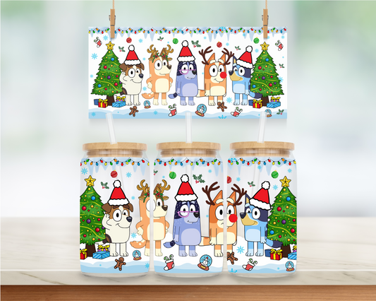 Christmas Blue Dog & Friends - 16 oz. UV DTF Cup Wrap