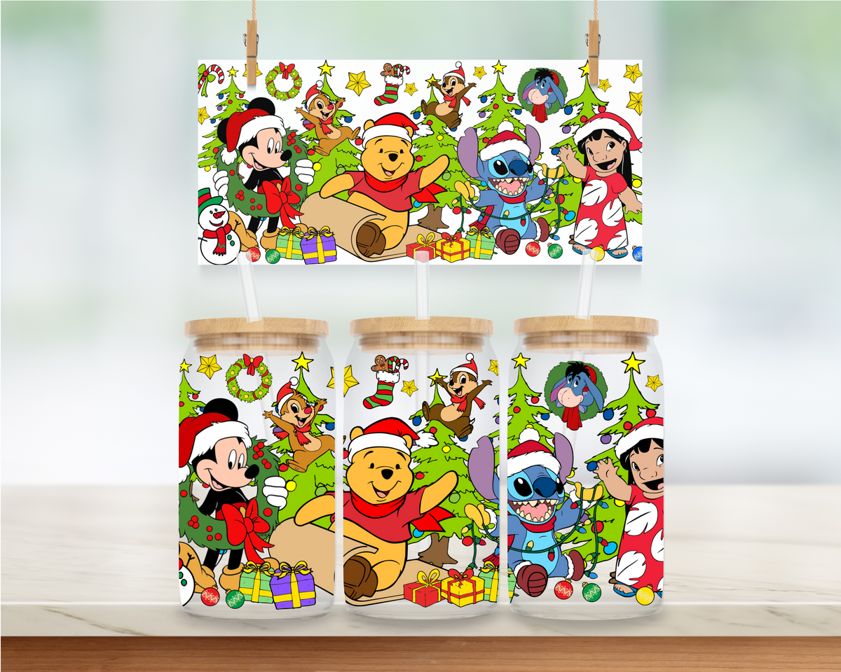 Mouse, Yellow Bear, Blue Alien, Christmas Friends - 16 oz. UV DTF Cup Wrap