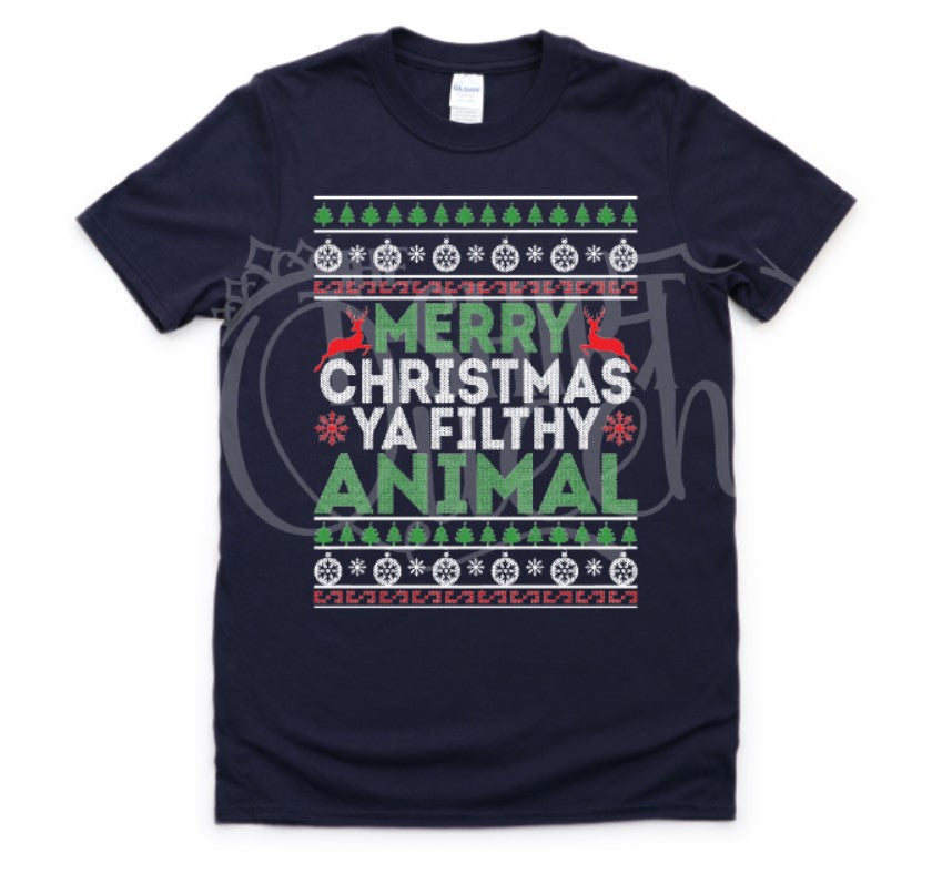 Merry Christmas, Ya Filthy Animal, Ugly Sweater- DTF Transfer