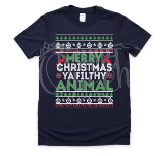 Merry Christmas, Ya Filthy Animal, Ugly Sweater- DTF Transfer