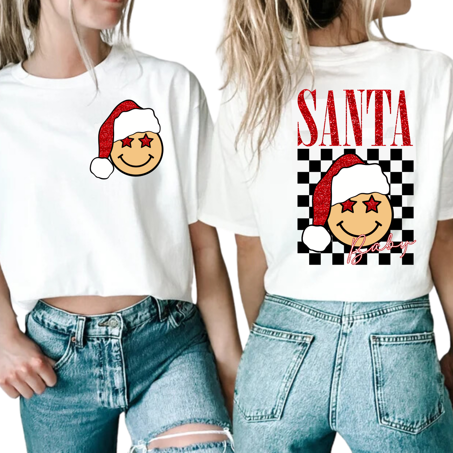 Santa Baby - Back and Pocket - Glittered - Unisex T-Shirt