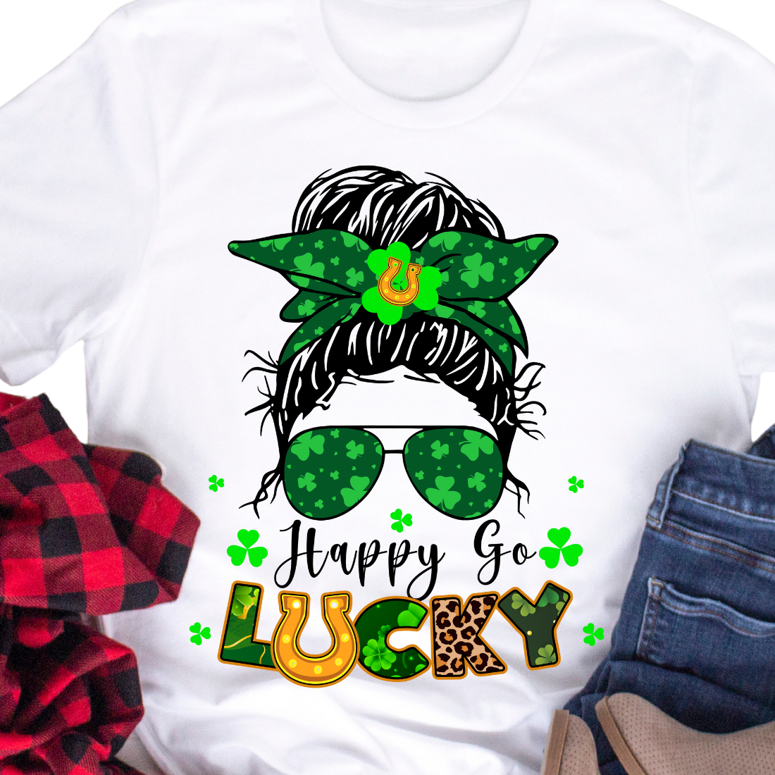 Happy Go Lucky / Mom Bun - Unisex T-Shirt