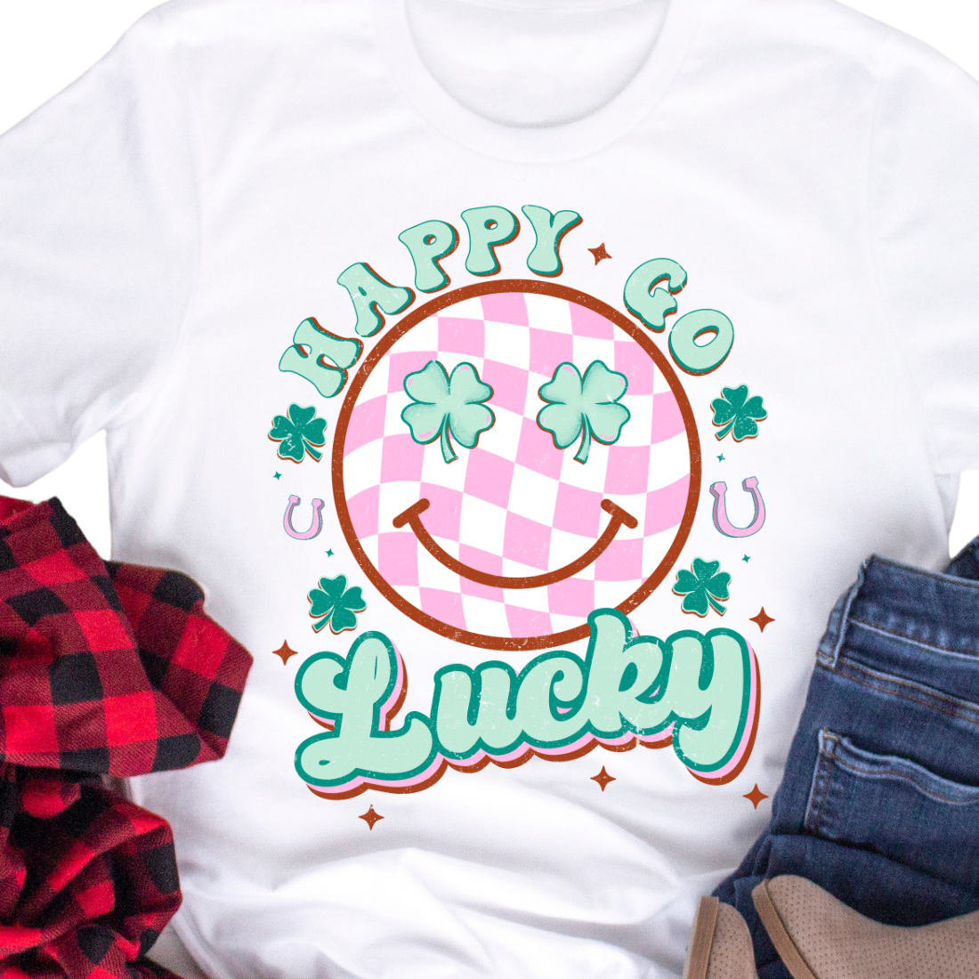 Happy Go Lucky / Checkered Smiley - Unisex T-Shirt