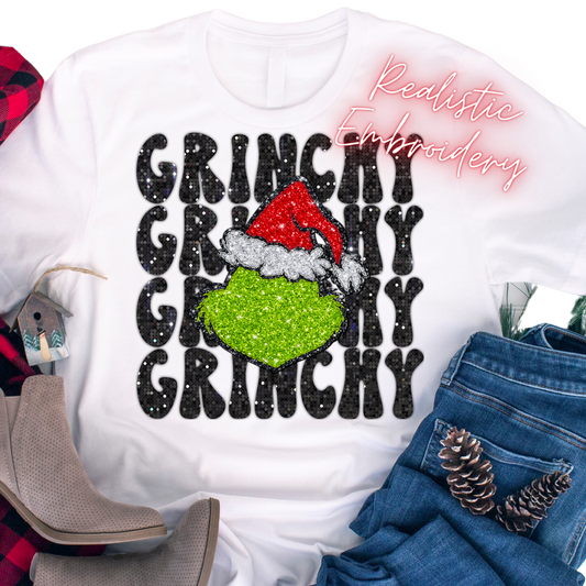 Faux Embroidery & Sequin / Grinchy - DTF Transfer