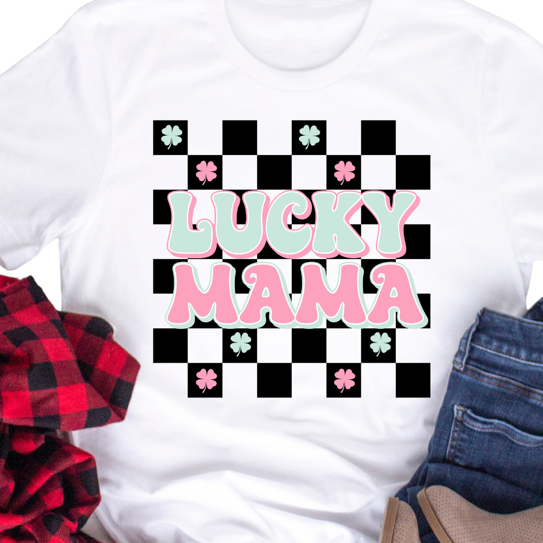 Lucky Mama, Checkered Board - Unisex T-Shirt