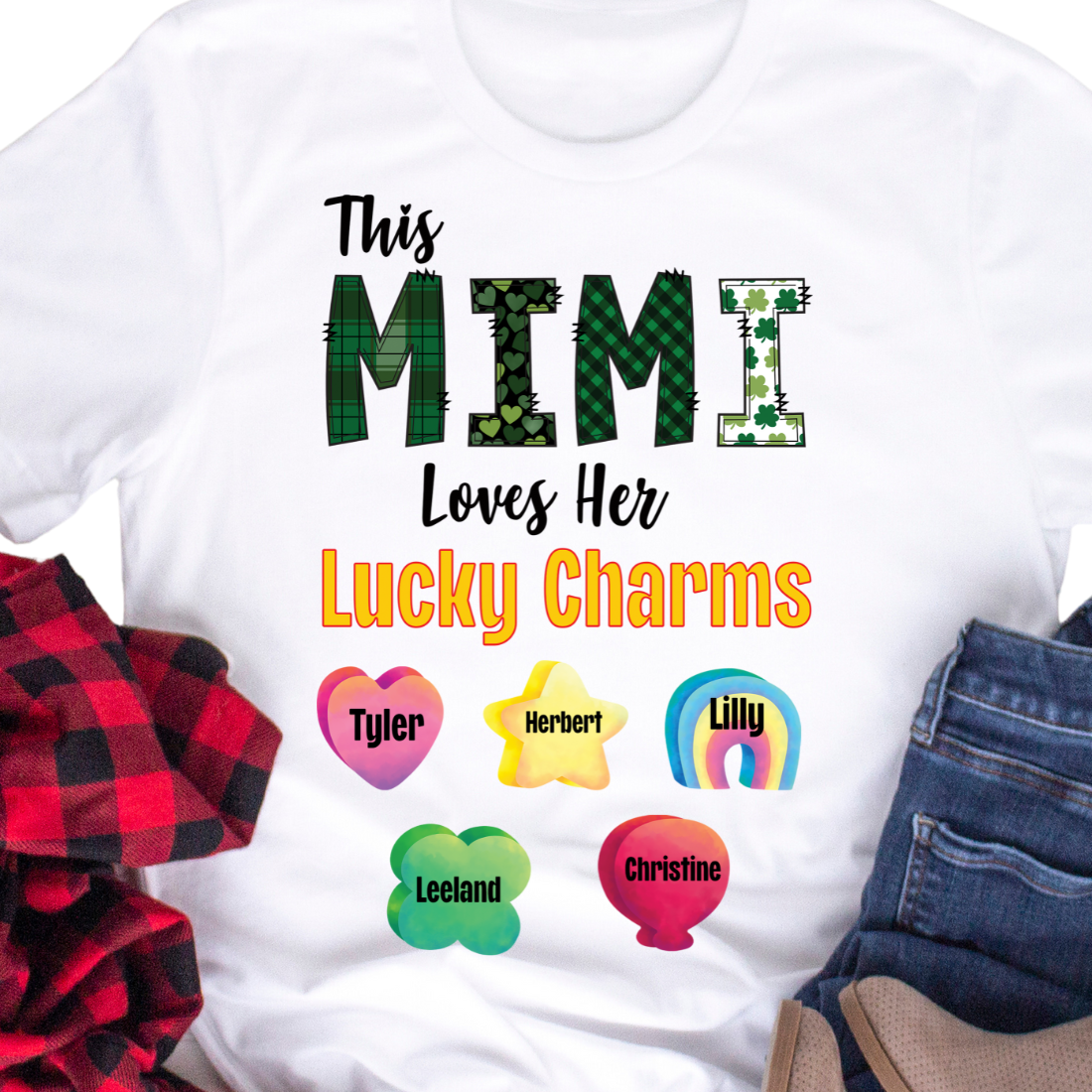 This Mimi Loves Her Lucky Charms Custom Kids Names - Unisex T-Shirt