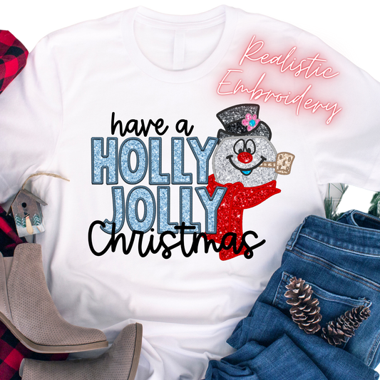 Faux Embroidery & Sequin / Have a Holly Jolly Christmas - DTF Transfer