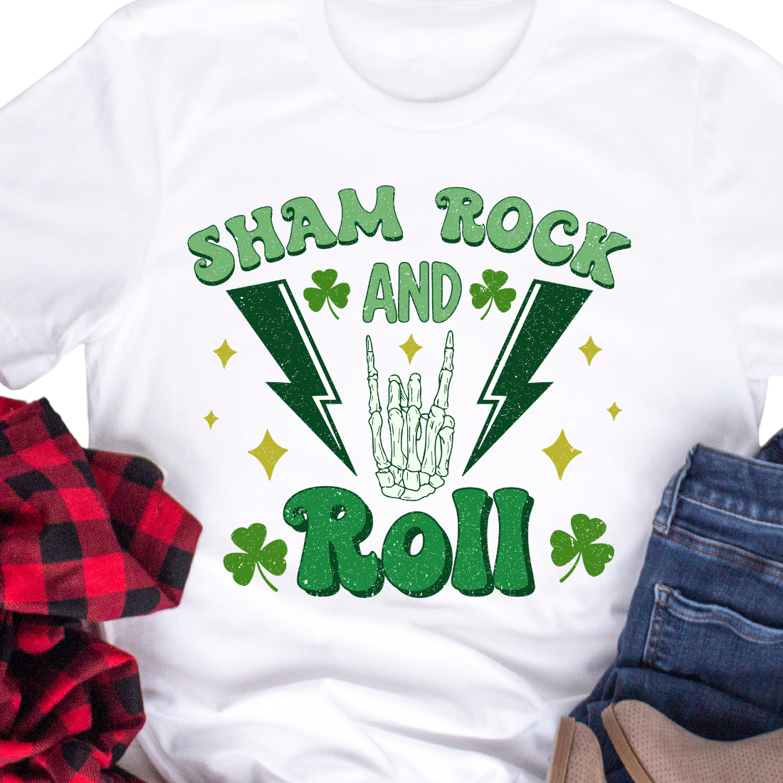 Sham Rock And Roll / skeleton hand- Unisex T-Shirt