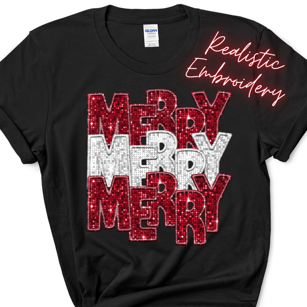 Faux Embroidery & Sequin / Merry, Merry, Merry - DTF Transfer