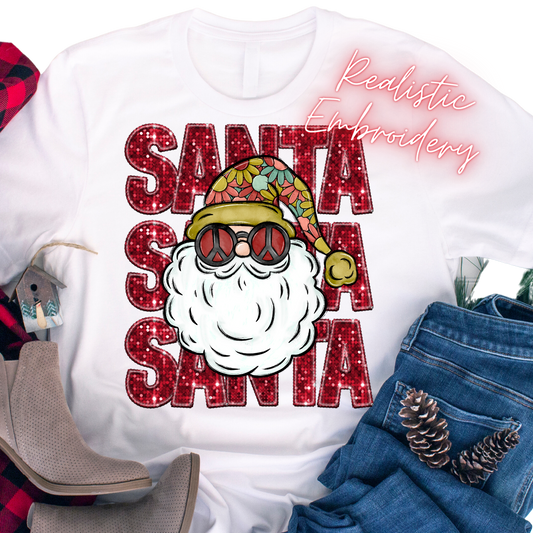 Faux Embroidery & Sequin / Groovy Santa - DTF Transfer