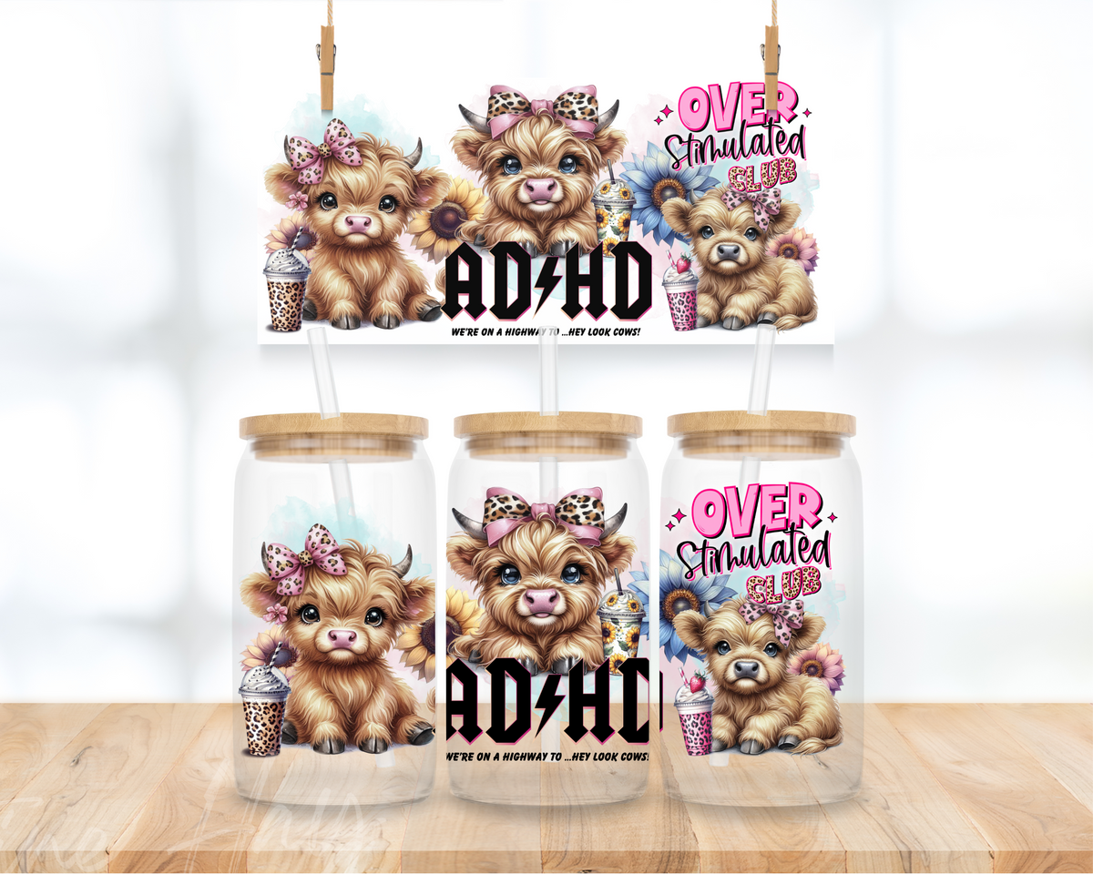 ADHD Highland Cow - 16 oz. UV DTF Cup Wrap