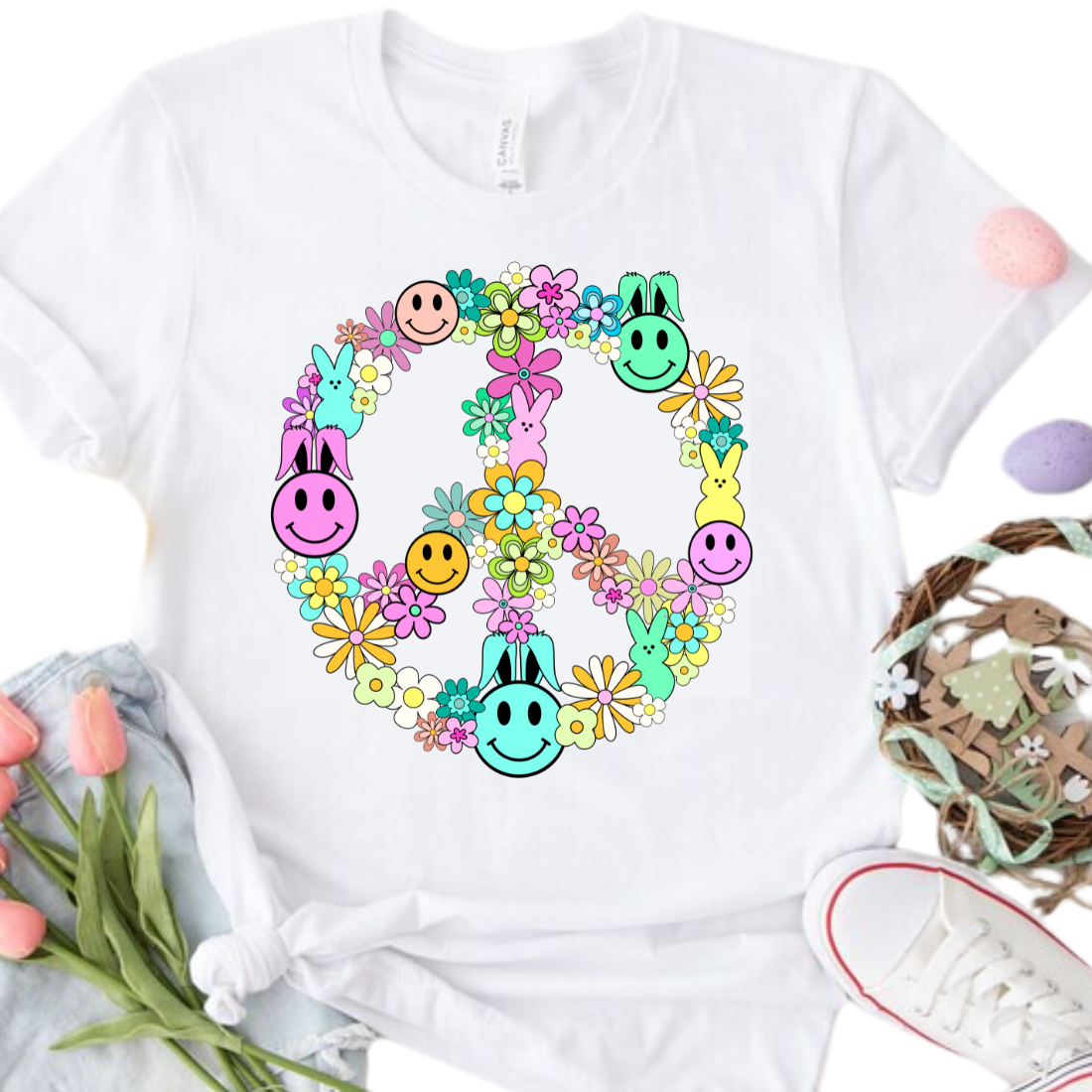 Easter, Floral, Peace Sign - Unisex T-Shirt