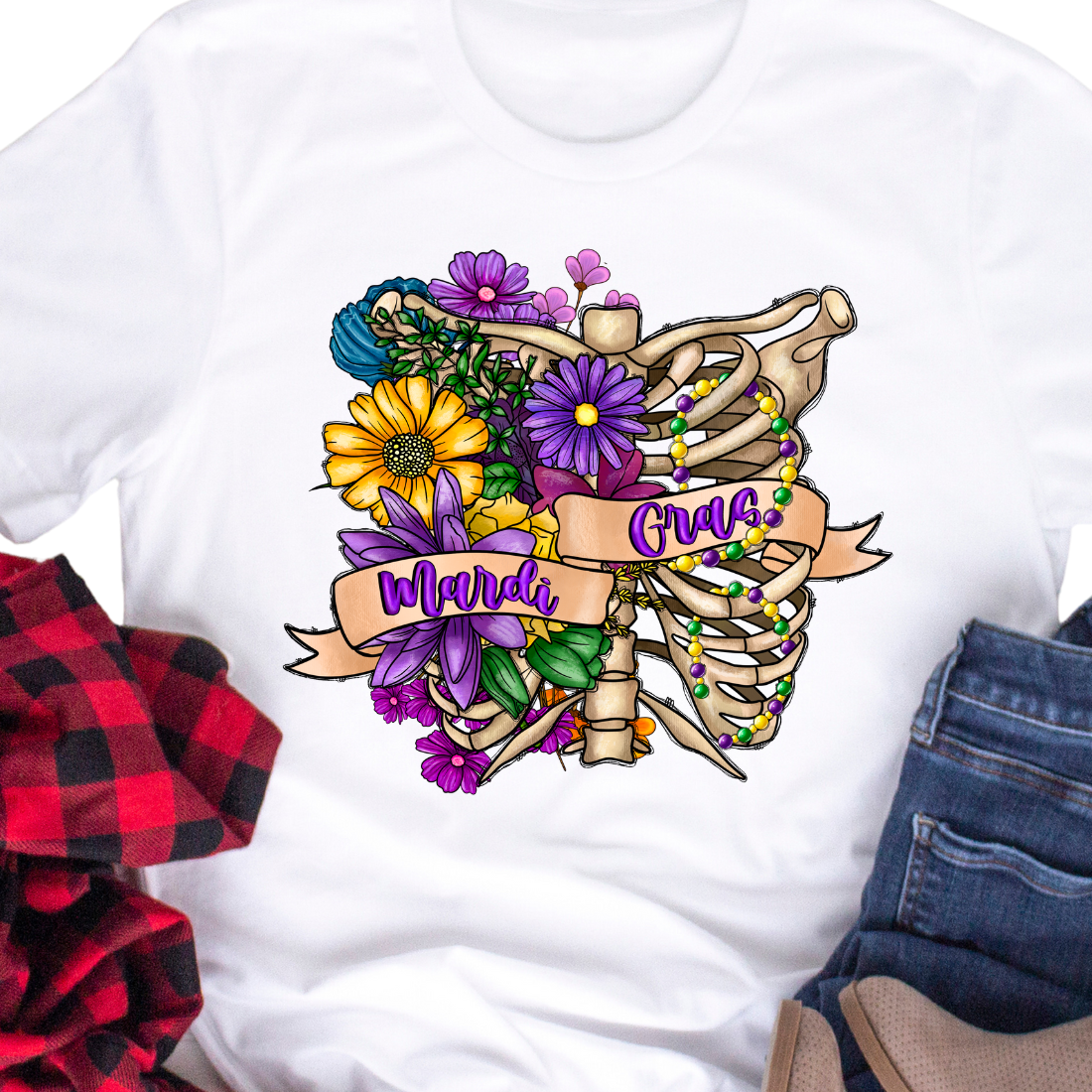 Mardi Gras Ribs And Flower - Unisex T-Shirt