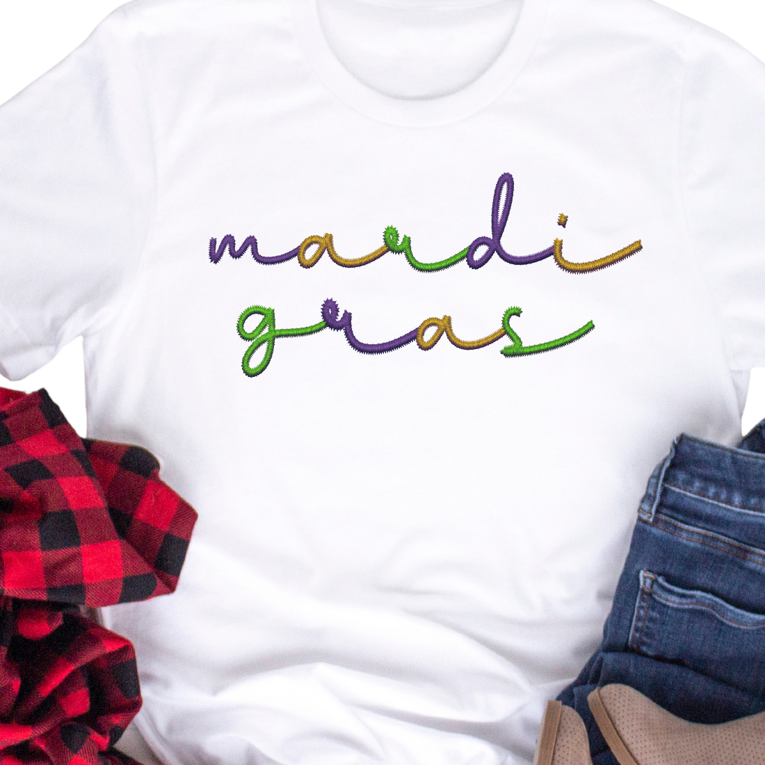 Mardi Gras Faux Embroidery - Unisex T-Shirt