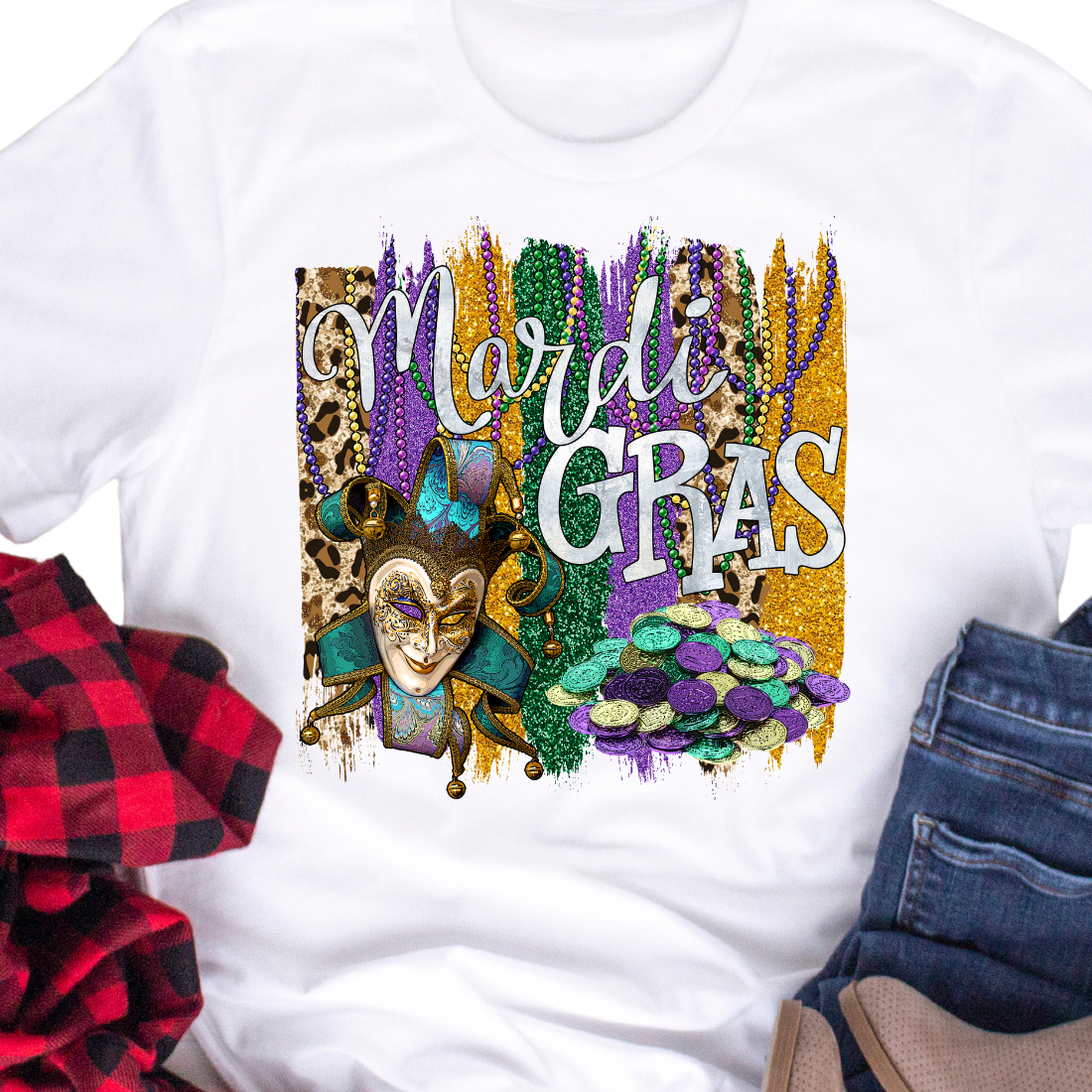 Mardi Gras Joker And Beads - Unisex T-Shirt