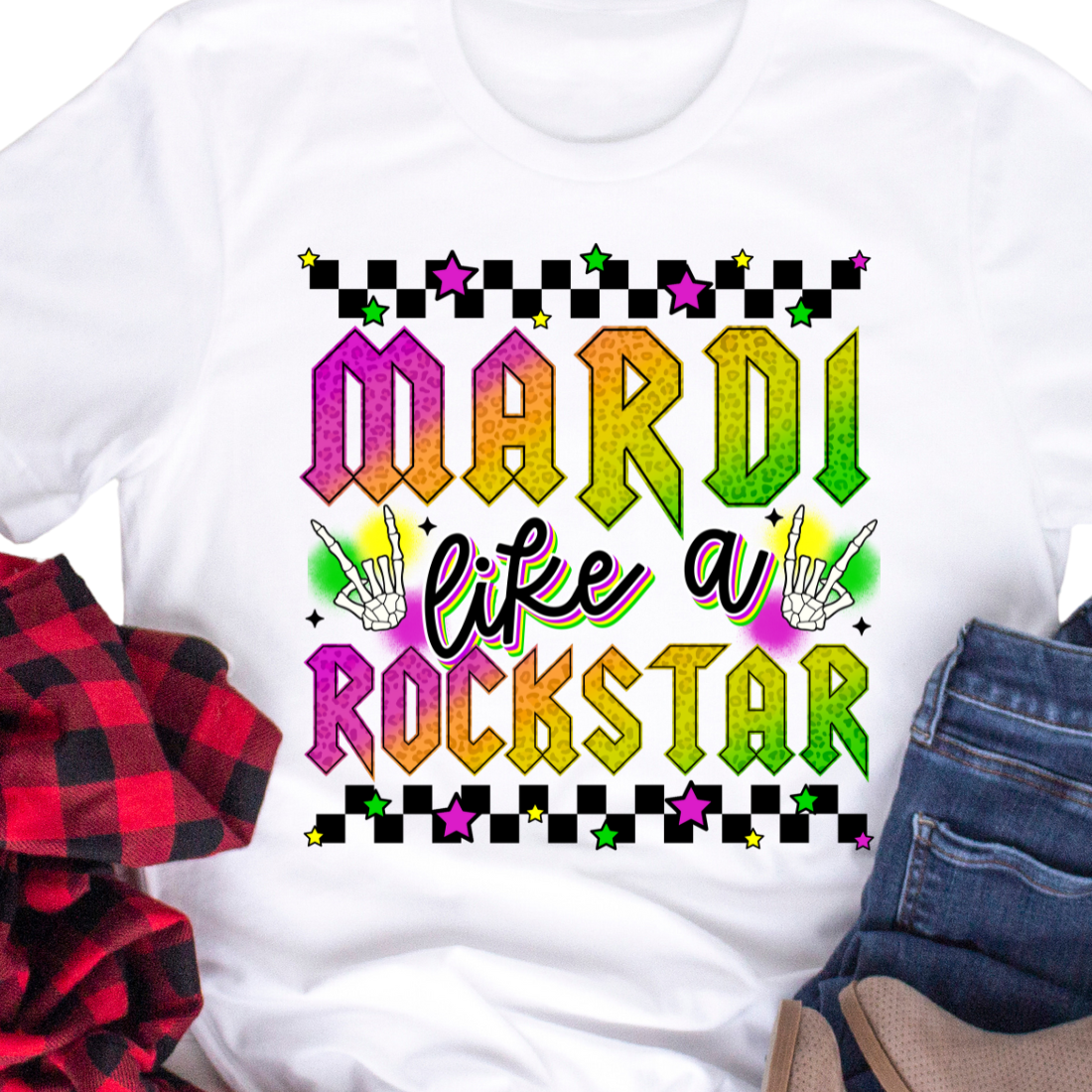 Mardi Like A Rockstar Checkerboard - Unisex T-Shirt