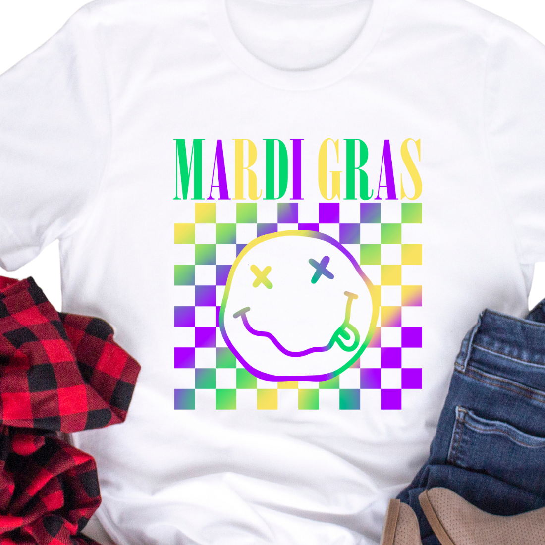 Mardi Gras Colorful Checker Board - Unisex T-Shirt