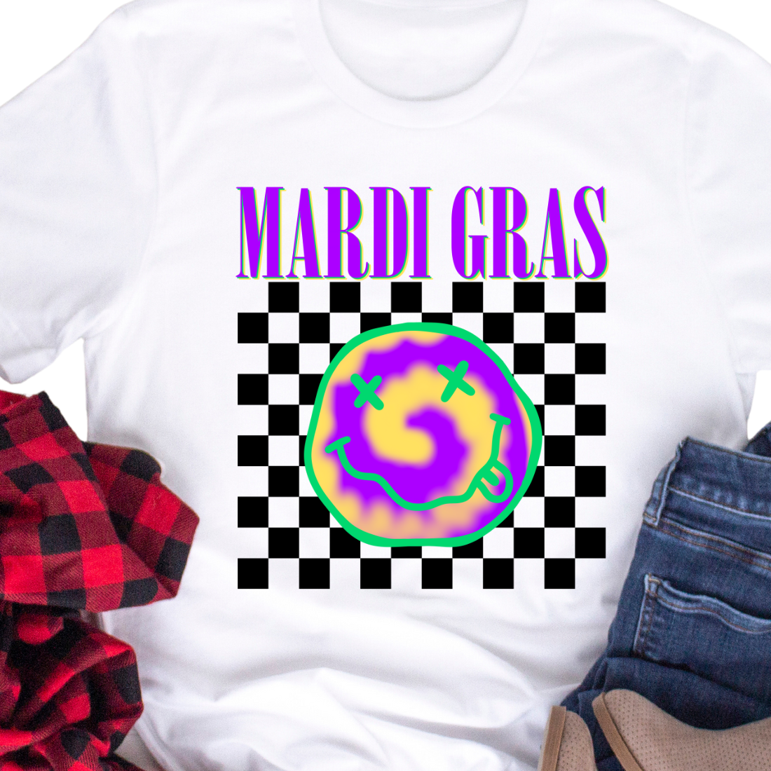 Mardi Gras Black Checkers - Unisex T-Shirt