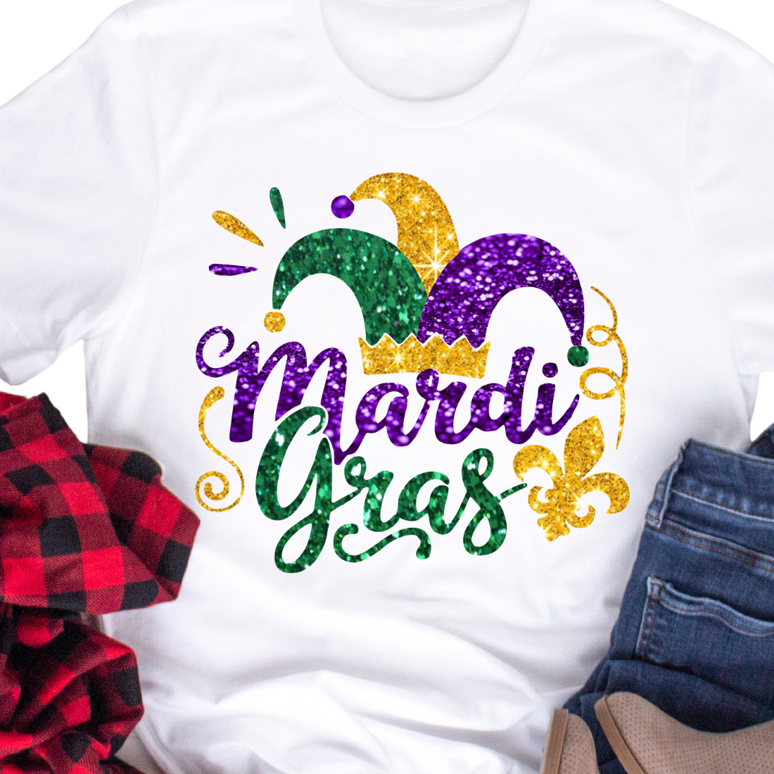 Mardi Gras Joker Hat & Fleur-De-Lis - Unisex T-Shirt