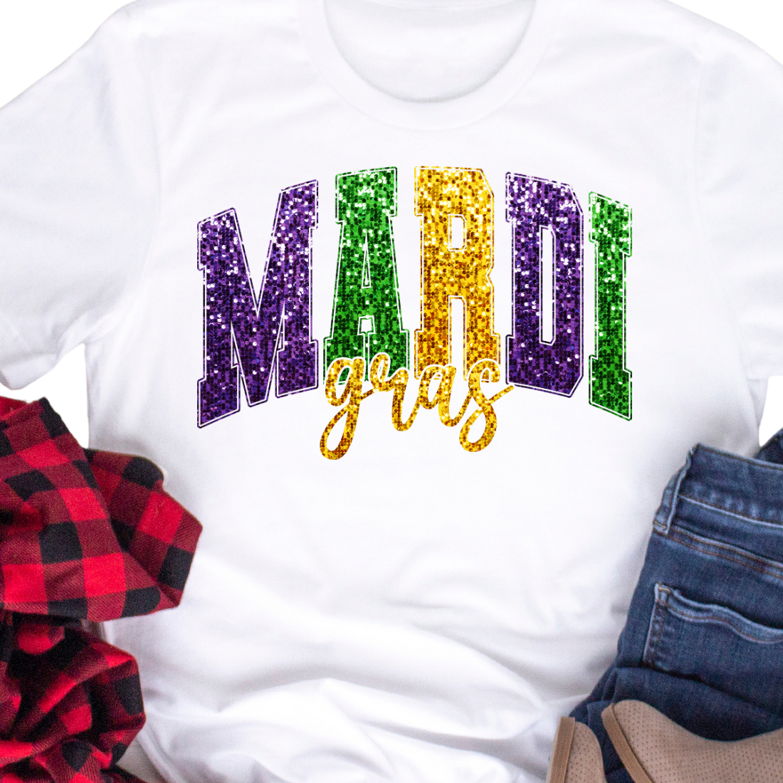 Mardi Gras Glittery Two Line - DTF Transfer