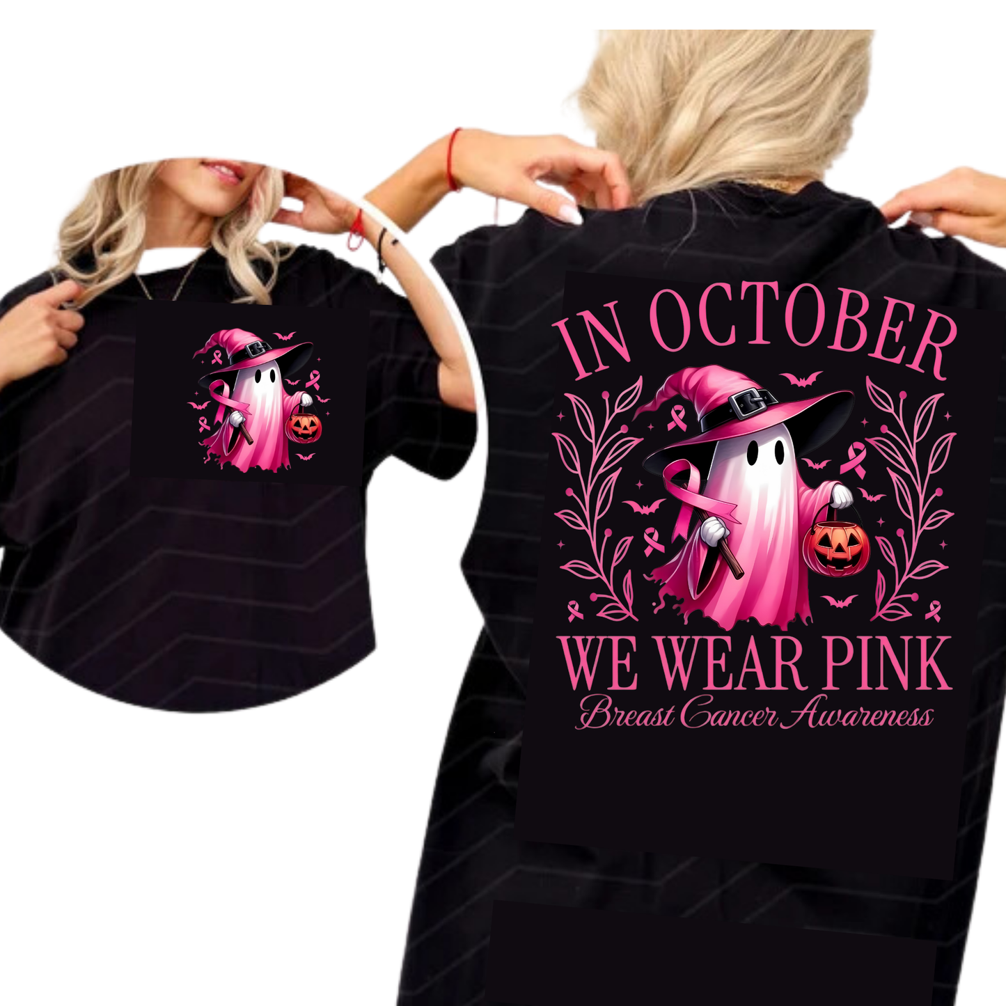 In October We Wear Pink / Ghost with Pocket Design - Unisex T-Shirt