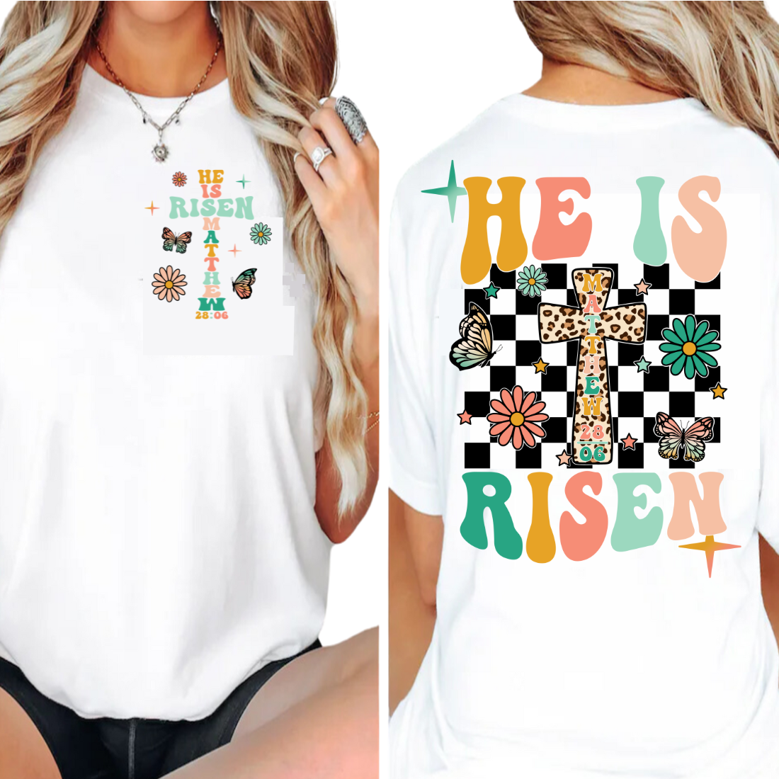 He Is Risen - Back and Pocket - Unisex T-Shirt