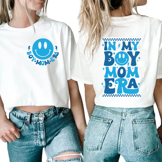 Boy Mom Era / Blue Smiley - Back and Pocket - Unisex T-Shirt