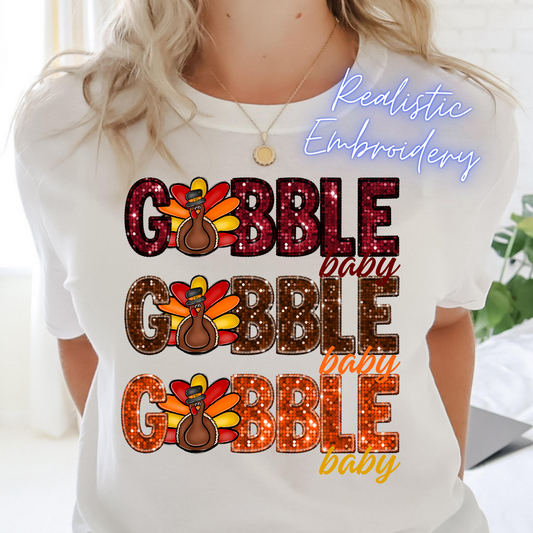 Faux Embroidery & Sequin / Gobble Baby, Gobble Baby, Gobble Baby - DTF Transfer