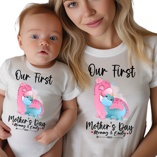 Our First Mother's Day / Dinos & Custom Names / TWO SHIRTS - Unisex T-Shirt Combo