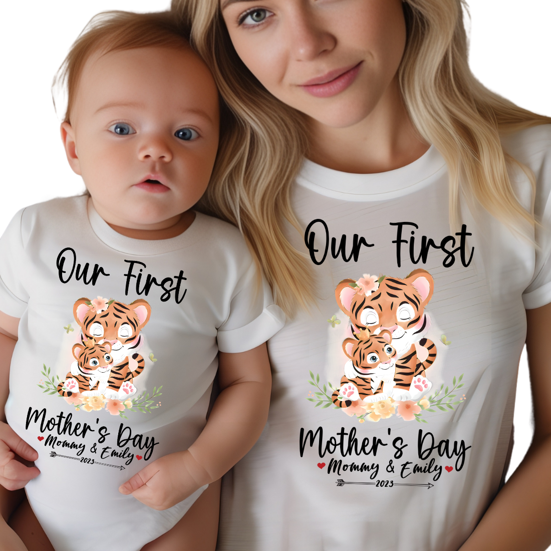 Our First Mother's Day / Cheetah & Custom Names / TWO SHIRTS - Unisex T-Shirt Combo