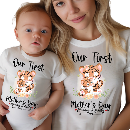 Our First Mother's Day / Cheetah & Custom Names / BOTH TRANSFERS - DTF Transfer