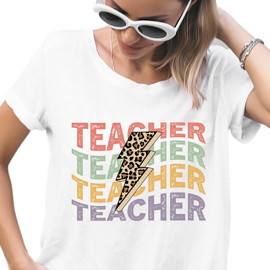 Teacher Stacked with leopard Lightning Bolt- Unisex T-Shirt