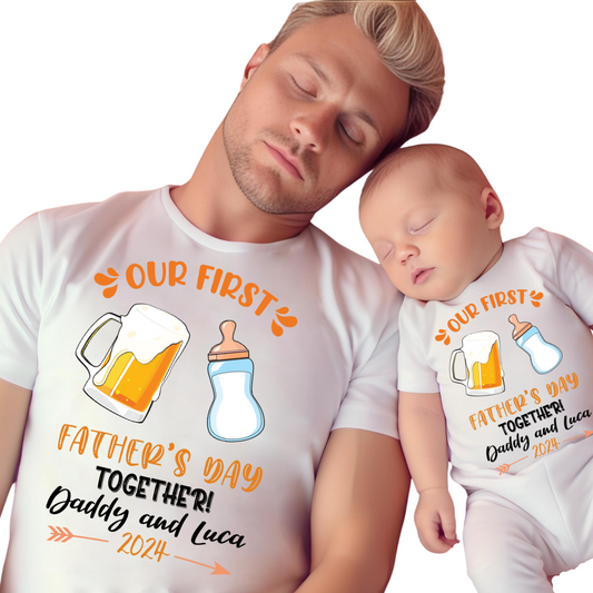 Our First Father's Day / Bottles & Custom Names / BOTH TRANSFERS - DTF Transfer