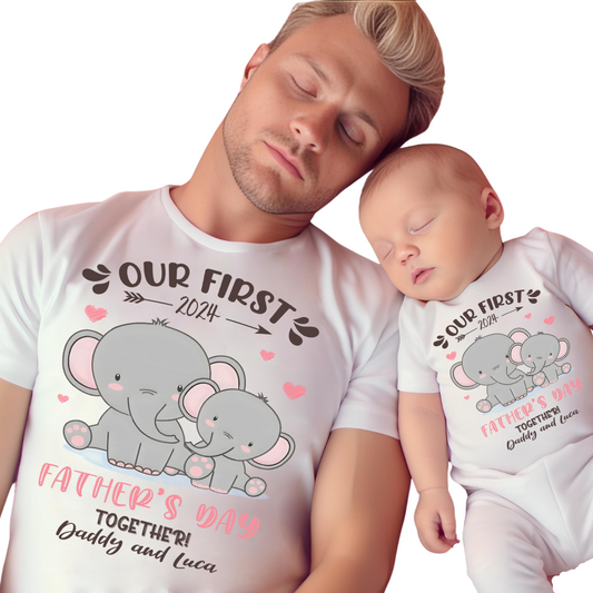 Our First Father's Day / Elephants & Custom Names / TWO SHIRTS - Unisex T-Shirt Combo