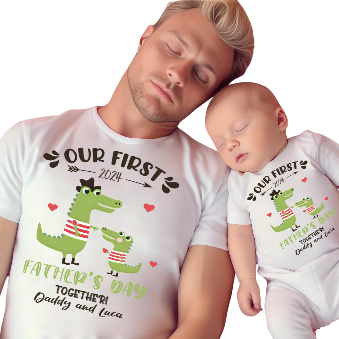 Our First Father's Day / Gators & Custom Names / TWO SHIRTS - Unisex T-Shirt Combo