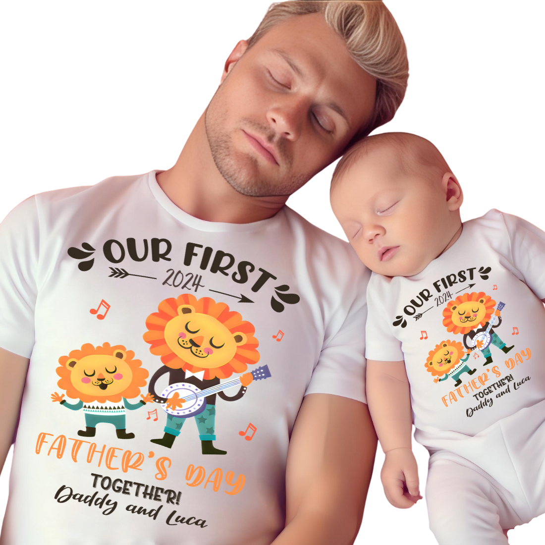 Our First Father's Day / Lions & Custom Names / TWO SHIRTS - Unisex T-Shirt Combo